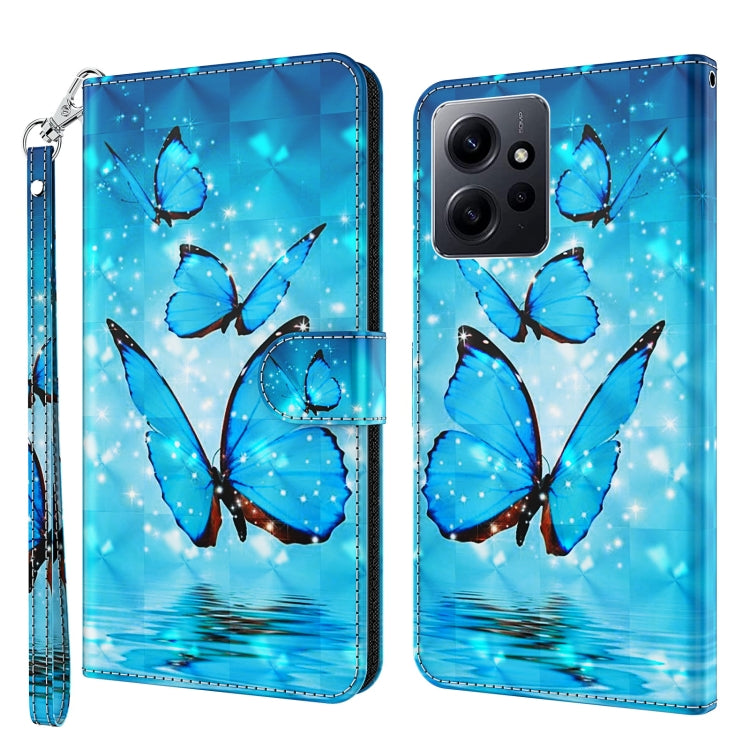 For Xiaomi Redmi Note 12 4G Global 3D Painting Pattern Flip Leather Phone Case(Three Butterflies)