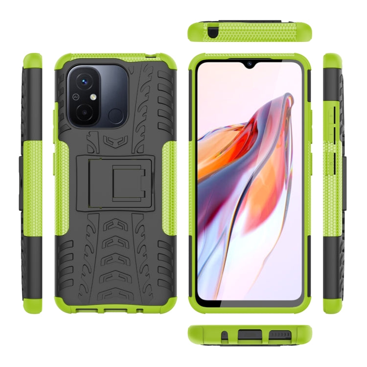 For Xiaomi Redmi 12C Tire Texture TPU + PC Phone Case with Holder(Green)