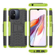 For Xiaomi Redmi 12C Tire Texture TPU + PC Phone Case with Holder(Green)