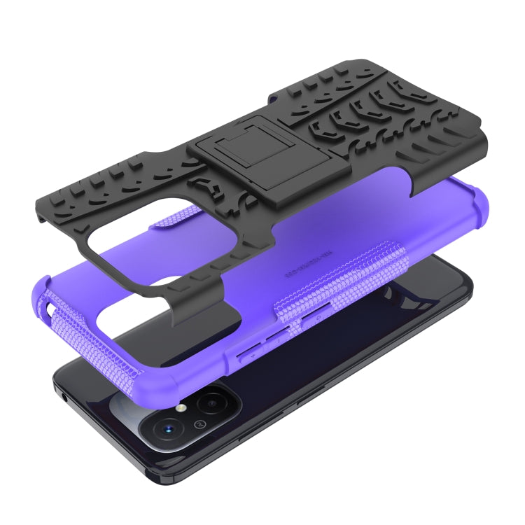For Xiaomi Redmi 12C Tire Texture TPU + PC Phone Case with Holder(Purple)