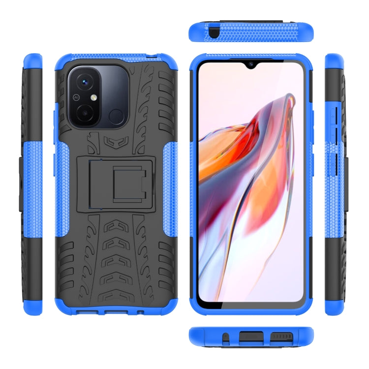For Xiaomi Redmi 12C Tire Texture TPU + PC Phone Case with Holder(Blue)