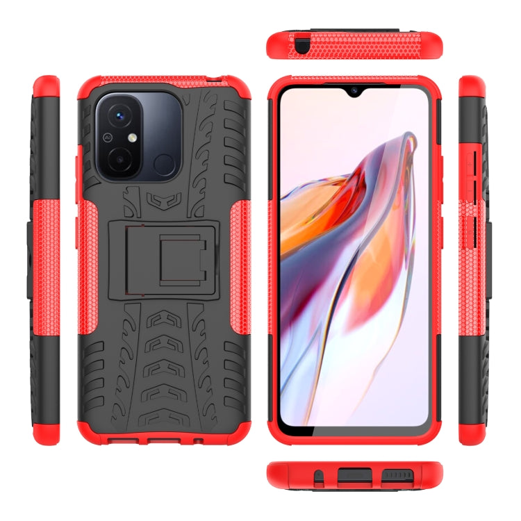 For Xiaomi Redmi 12C Tire Texture TPU + PC Phone Case with Holder(Red)