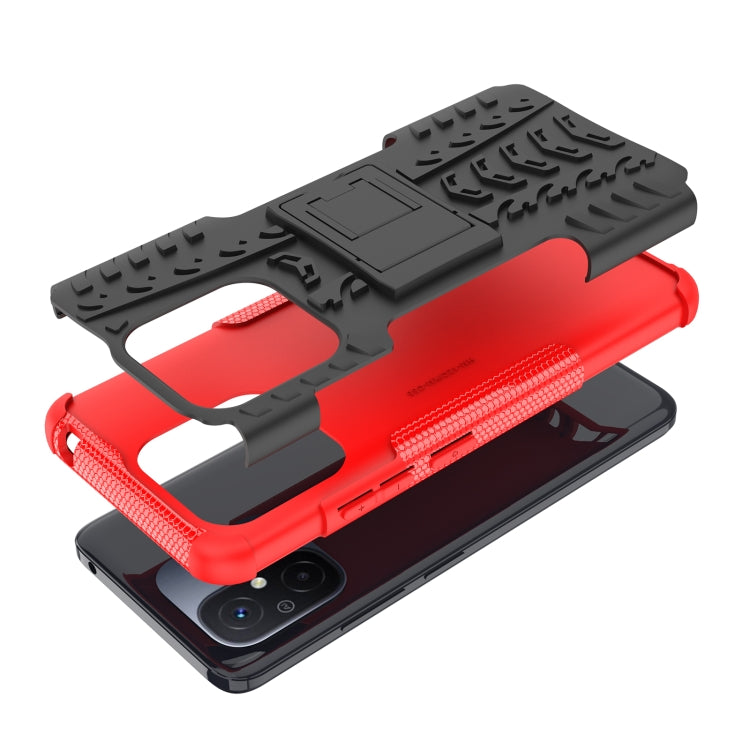 For Xiaomi Redmi 12C Tire Texture TPU + PC Phone Case with Holder(Red)
