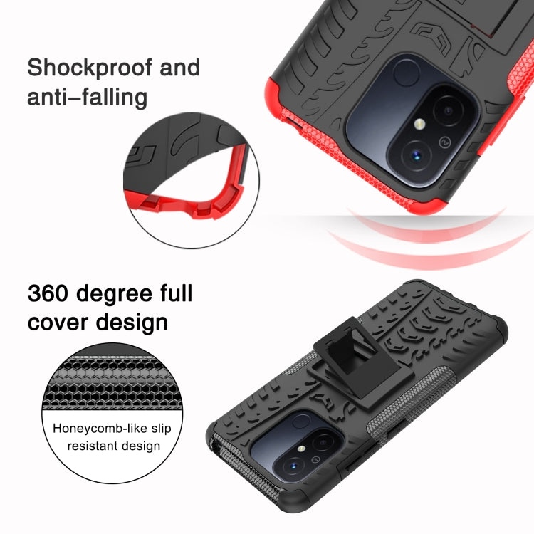 For Xiaomi Redmi 12C Tire Texture TPU + PC Phone Case with Holder(Red)