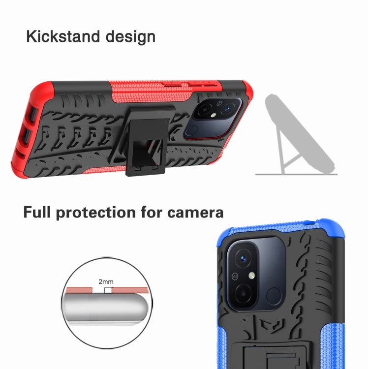 For Xiaomi Redmi 12C Tire Texture TPU + PC Phone Case with Holder(Red)