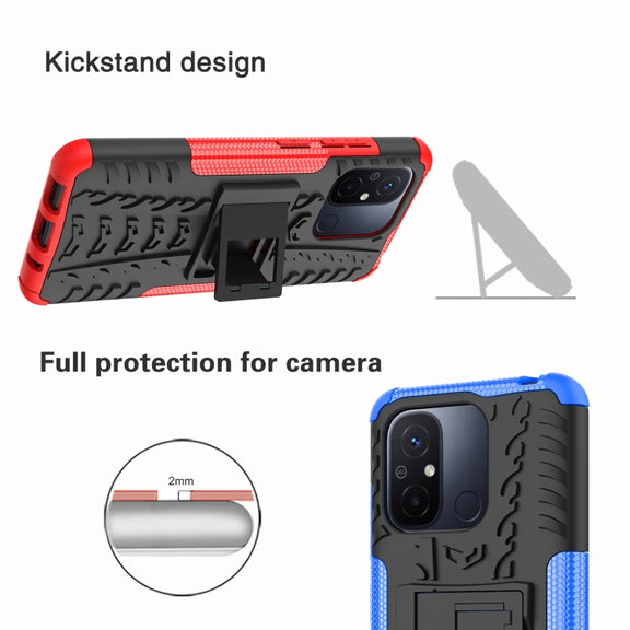 For Xiaomi Redmi 12C Tire Texture TPU + PC Phone Case with Holder(Red)