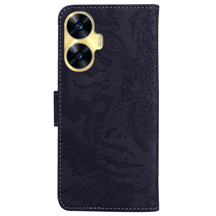For Realme C55 Tiger Embossing Pattern Flip Leather Phone Case(Black)