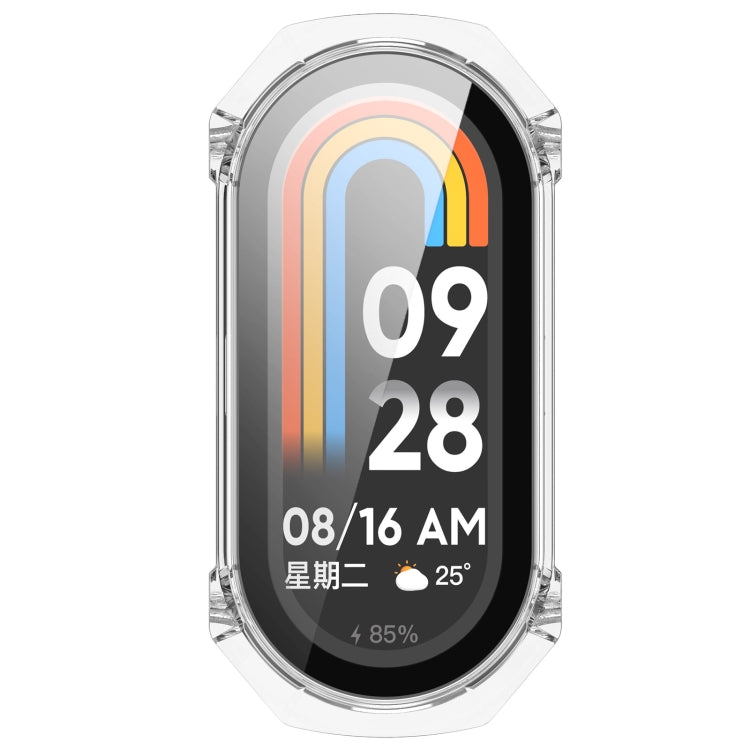For Xiaomi Mi Band 8 PC + Tempered Glass Integrated Protective Watch Case(Transparent White)