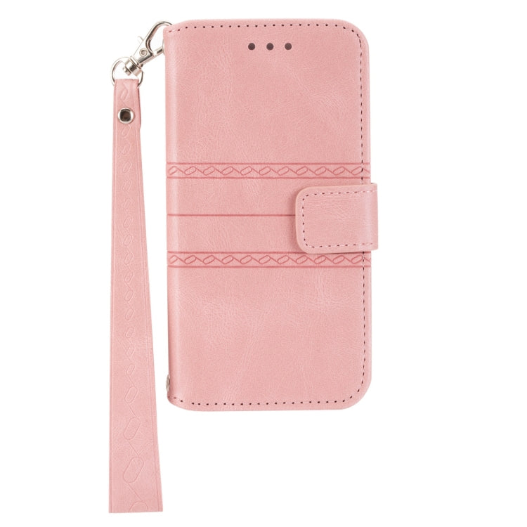For Samsung Galaxy A14 5G Embossed Stripes Skin Feel Leather Phone Case(Pink)