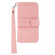 For Samsung Galaxy A14 5G Embossed Stripes Skin Feel Leather Phone Case(Pink)