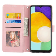 For Samsung Galaxy A14 5G Embossed Stripes Skin Feel Leather Phone Case(Pink)