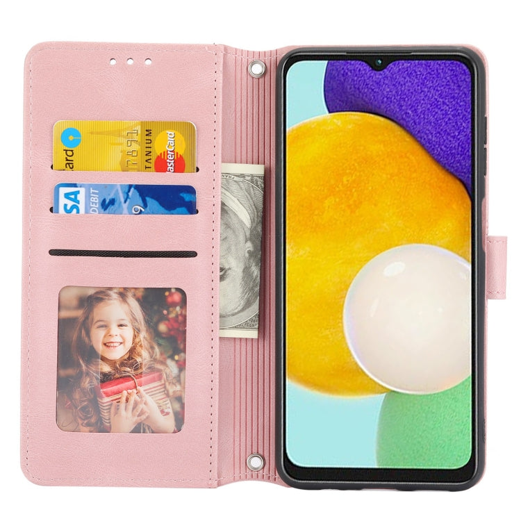 For Samsung Galaxy A14 5G Embossed Stripes Skin Feel Leather Phone Case(Pink)