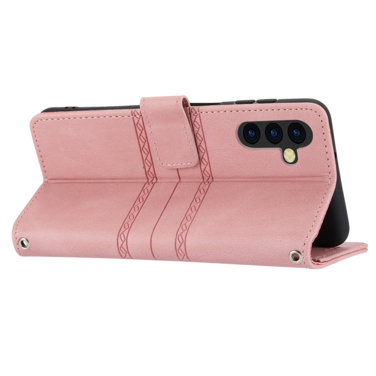 For Samsung Galaxy A14 5G Embossed Stripes Skin Feel Leather Phone Case(Pink)