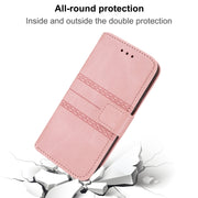 For Samsung Galaxy A14 5G Embossed Stripes Skin Feel Leather Phone Case(Pink)