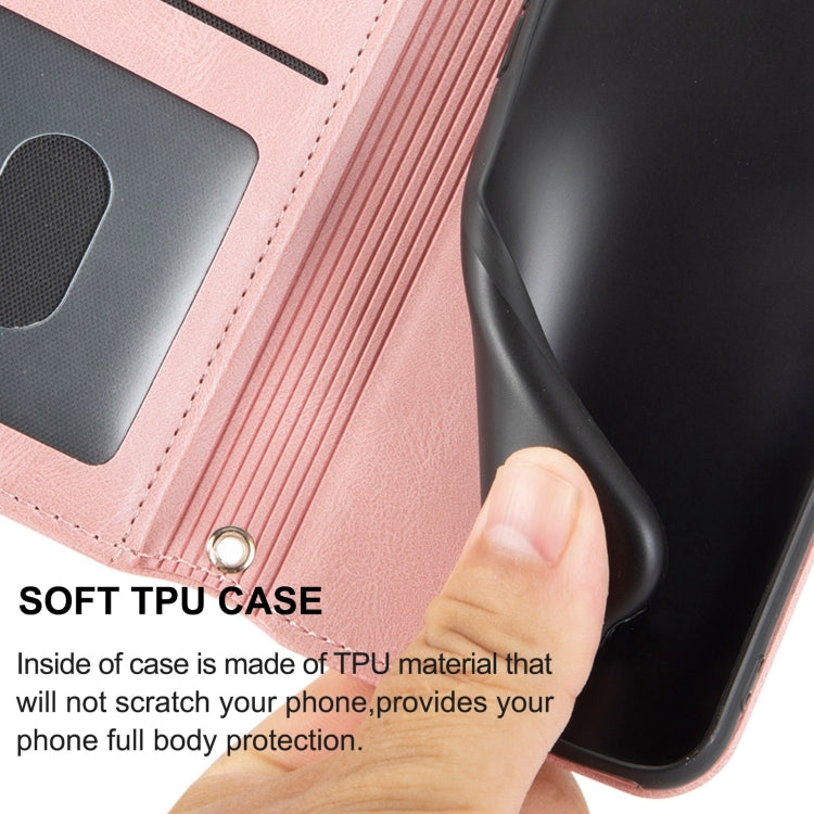 For Samsung Galaxy A14 5G Embossed Stripes Skin Feel Leather Phone Case(Pink)