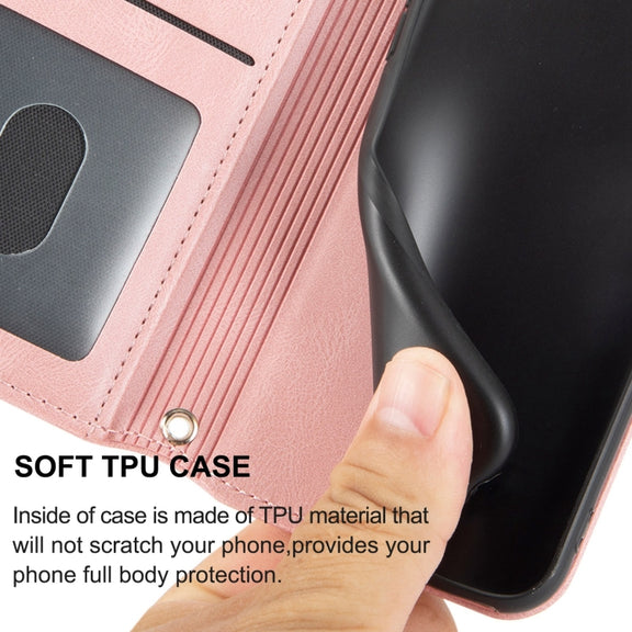 For Samsung Galaxy A14 5G Embossed Stripes Skin Feel Leather Phone Case(Pink)