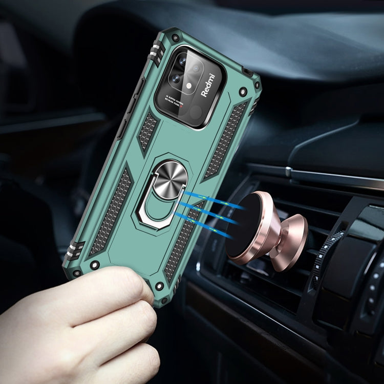 For Xiaomi Redmi 12C / 11A Shockproof TPU + PC Phone Case with Holder(Dark Green)