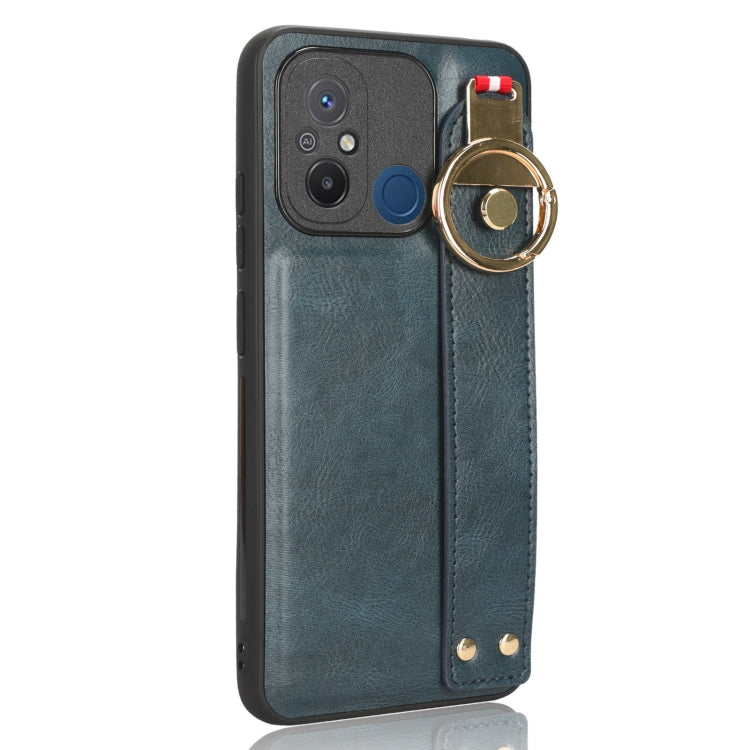 For Xiaomi Redmi 12C / Poco C55 Wristband Leather Back Phone Case(Blue)