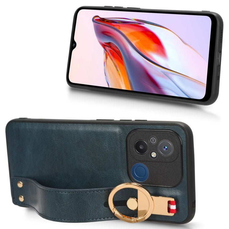 For Xiaomi Redmi 12C / Poco C55 Wristband Leather Back Phone Case(Blue)