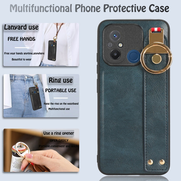 For Xiaomi Redmi 12C / Poco C55 Wristband Leather Back Phone Case(Blue)