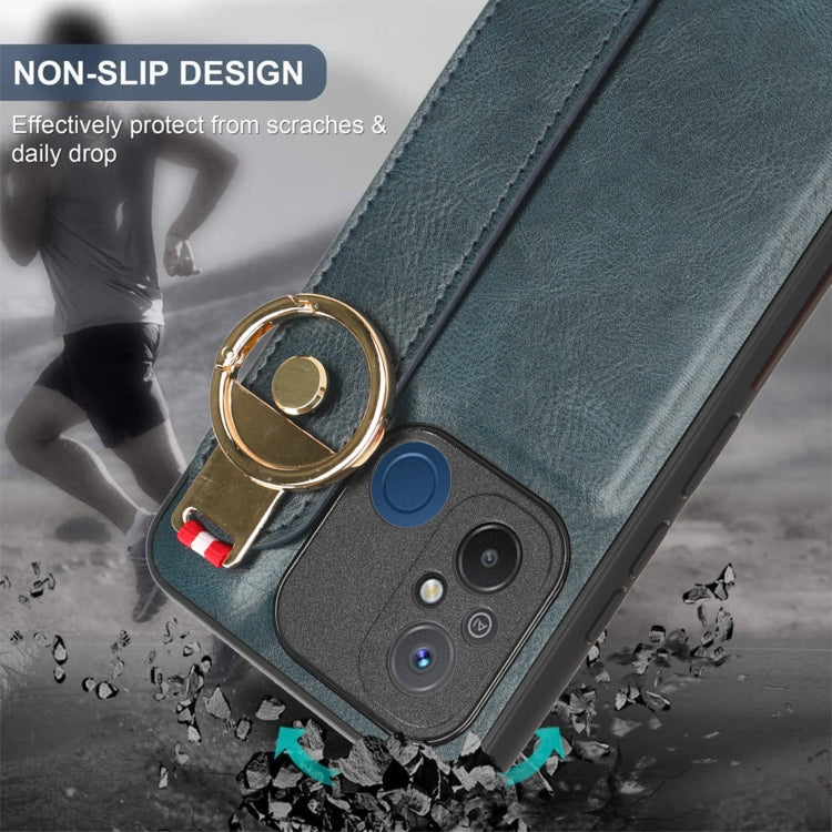 For Xiaomi Redmi 12C / Poco C55 Wristband Leather Back Phone Case(Blue)