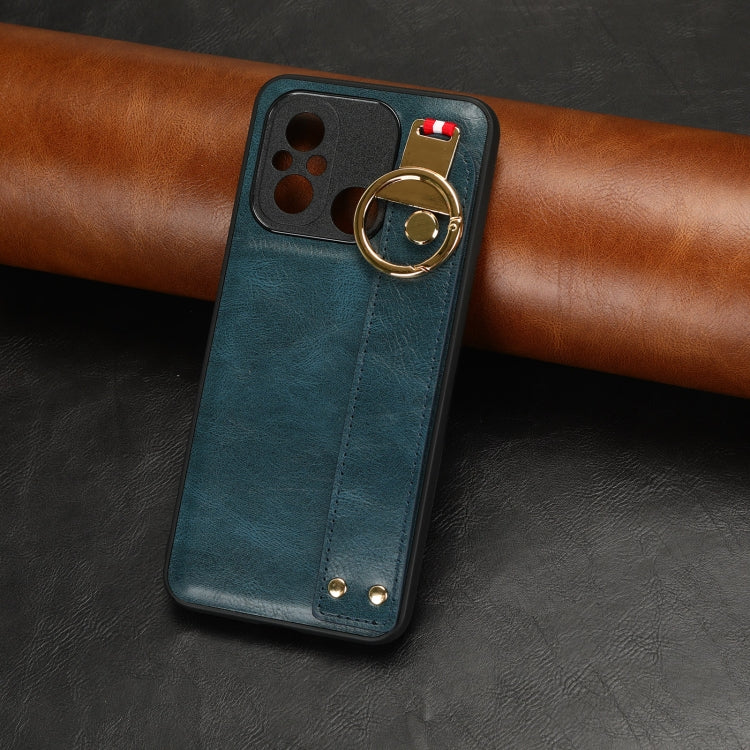 For Xiaomi Redmi 12C / Poco C55 Wristband Leather Back Phone Case(Blue)