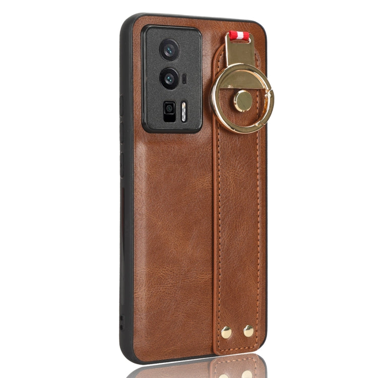 For Xiaomi Redmi K60 / K60 Pro Wristband Leather Back Phone Case(Brown)
