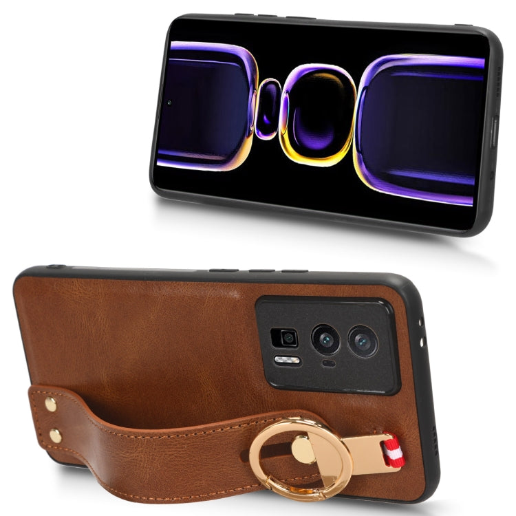 For Xiaomi Redmi K60 / K60 Pro Wristband Leather Back Phone Case(Brown)