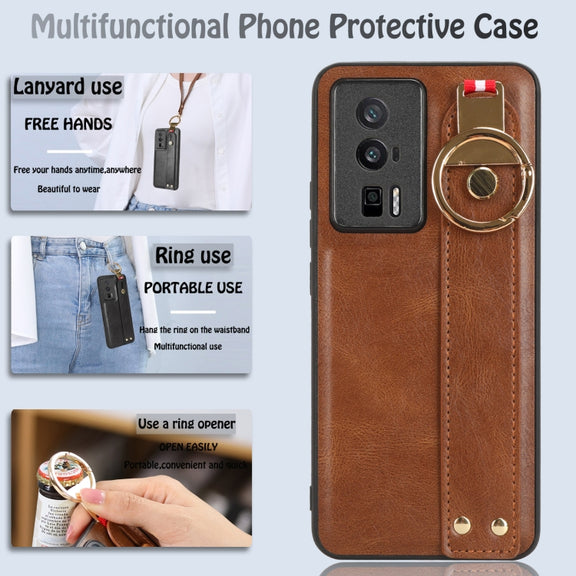 For Xiaomi Redmi K60 / K60 Pro Wristband Leather Back Phone Case(Brown)