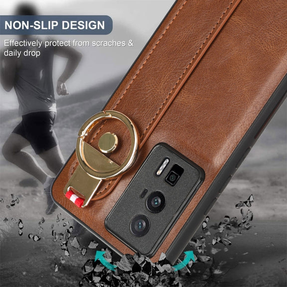 For Xiaomi Redmi K60 / K60 Pro Wristband Leather Back Phone Case(Brown)