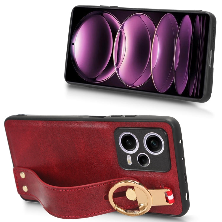 For Redmi Note 12 Pro 5G Global Wristband Leather Back Phone Case(Red)