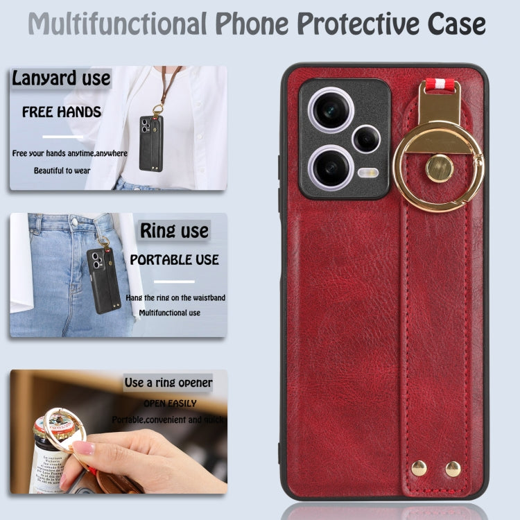 For Redmi Note 12 Pro 5G Global Wristband Leather Back Phone Case(Red)