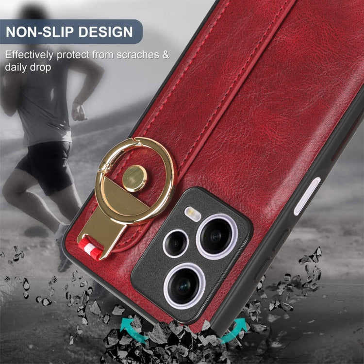 For Redmi Note 12 Pro 5G Global Wristband Leather Back Phone Case(Red)