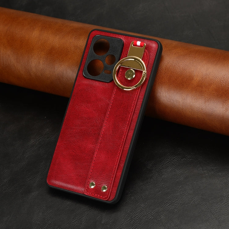 For Redmi Note 12 Pro 5G Global Wristband Leather Back Phone Case(Red)