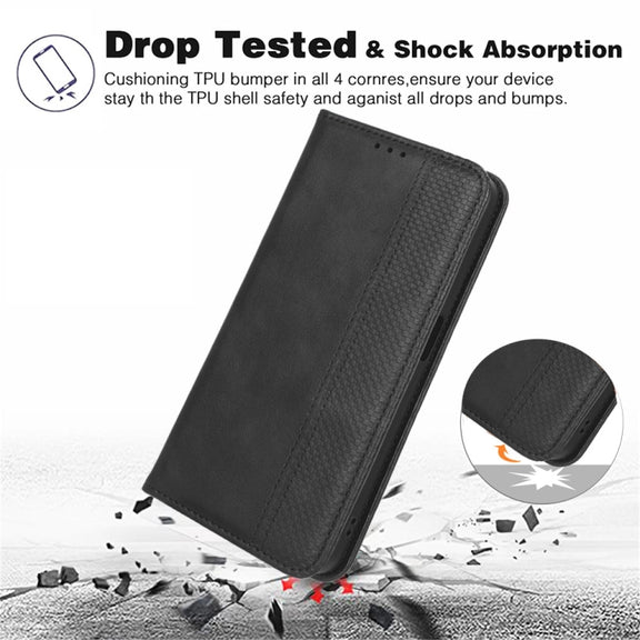 For Nokia C22 Magnetic Buckle Retro Texture Leather Phone Case(Black)