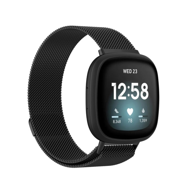 For Fitbit Versa 4 Milanese Magnetic Metal Weave Watchband, Small Size(Black)