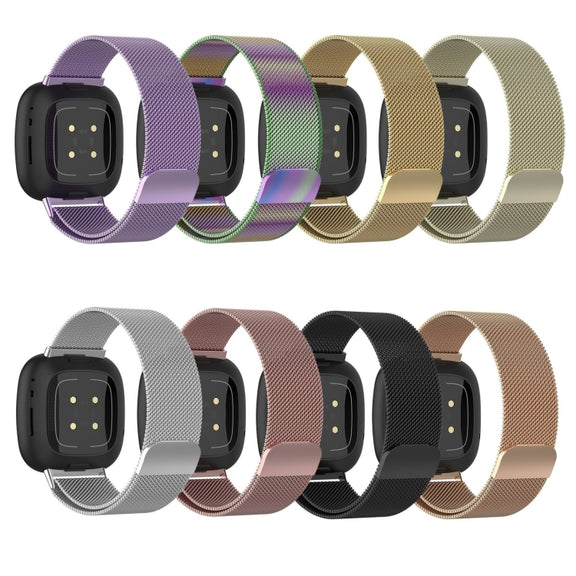 For Fitbit Versa 4 Milanese Magnetic Metal Weave Watchband, Small Size(Silver)