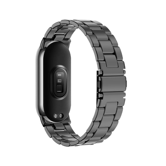 For Xiaomi Mi Band 8 Milanese Three-bead Metal Watch Band(Black)