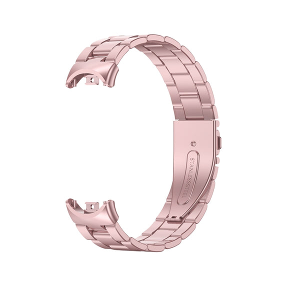 For Xiaomi Mi Band 8 Milanese Three-bead Metal Watch Band(Rose Pink)