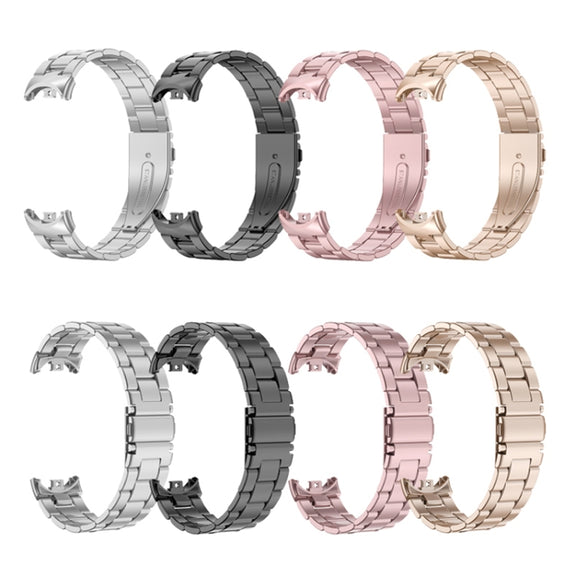 For Xiaomi Mi Band 8 Milanese Three-bead Metal Watch Band(Rose Pink)