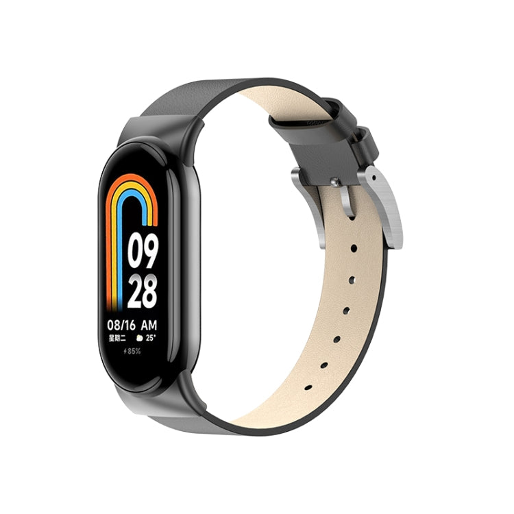 For Xiaomi Mi Band 8 Leather Replacement Watch Band(Black)