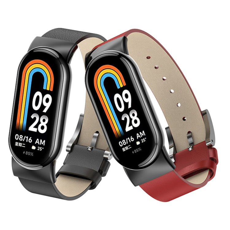 For Xiaomi Mi Band 8 Leather Replacement Watch Band(Black)