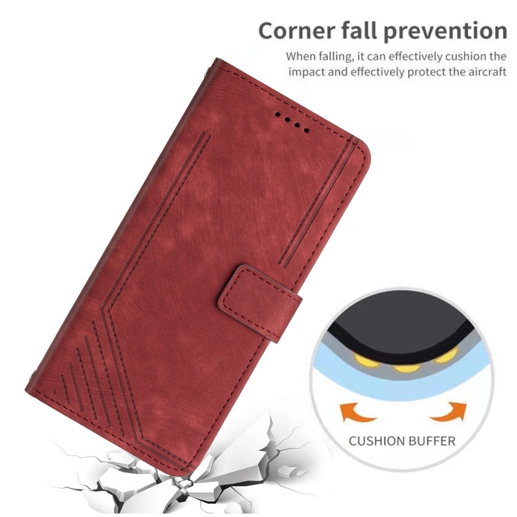 For Tecno Spark 10 Pro Skin Feel Stripe Pattern Leather Phone Case with Lanyard(Red)