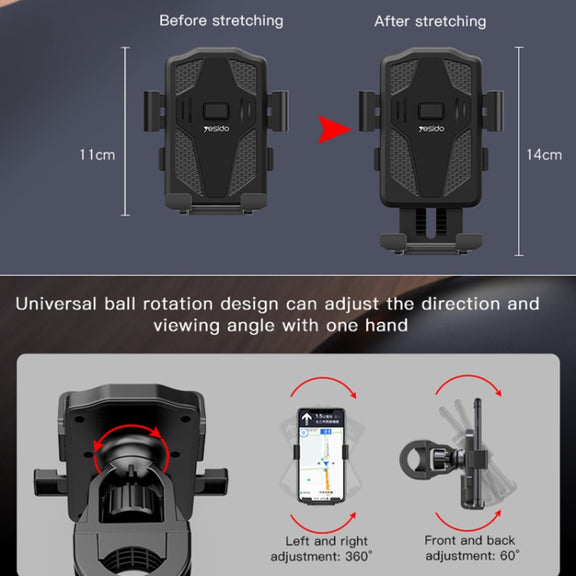 Yesido C94 Bicycle / Motorcycle Elastic Clip Phone Navigation Bracket(Black)
