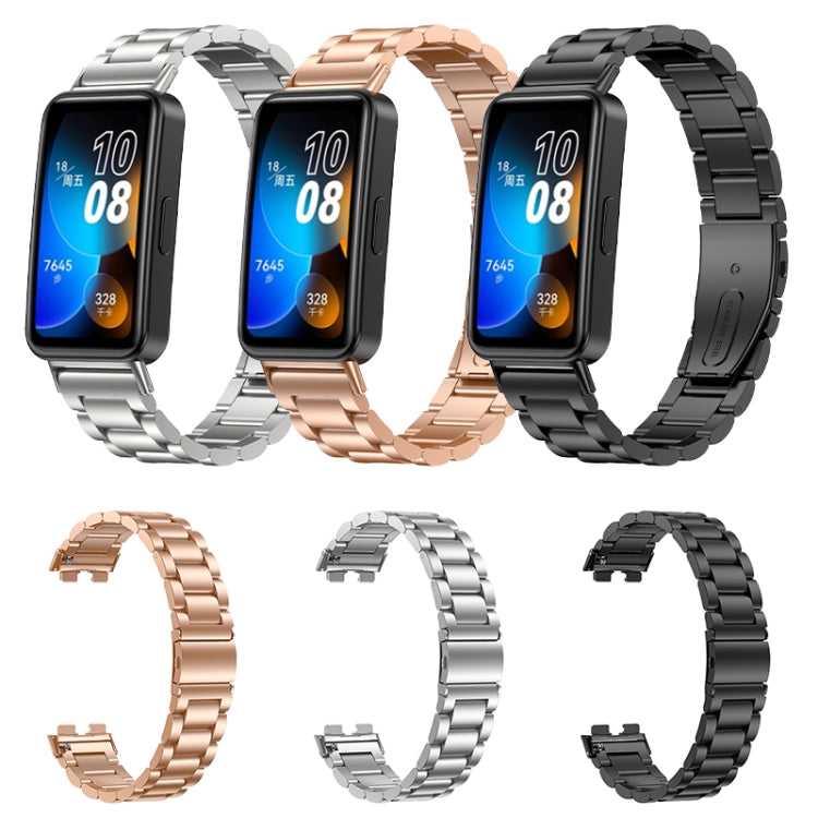 For Huawei Band 8 16mm Three Strains Metal Replacement Watch Band(Black)