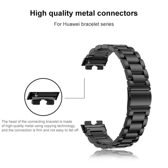 For Huawei Band 8 16mm Three Strains Metal Replacement Watch Band(Black)
