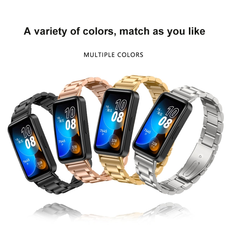For Huawei Band 8 16mm Three Strains Metal Replacement Watch Band(Black)