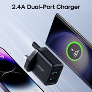 JOYROOM JR-TCN01 2.4A Dual Ports USB Charger, Plug:UK Plug(Black)