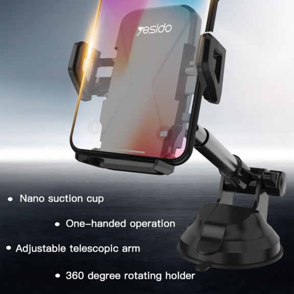 Yesido C40 Car Foldable 360 Degree Rotation Automatic Clip Phone Holder(Black)