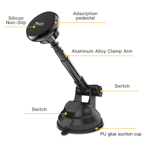 Yesido C41 Car Windshield Telescopic Suction Cup Magnetic Phone Holder(Black)